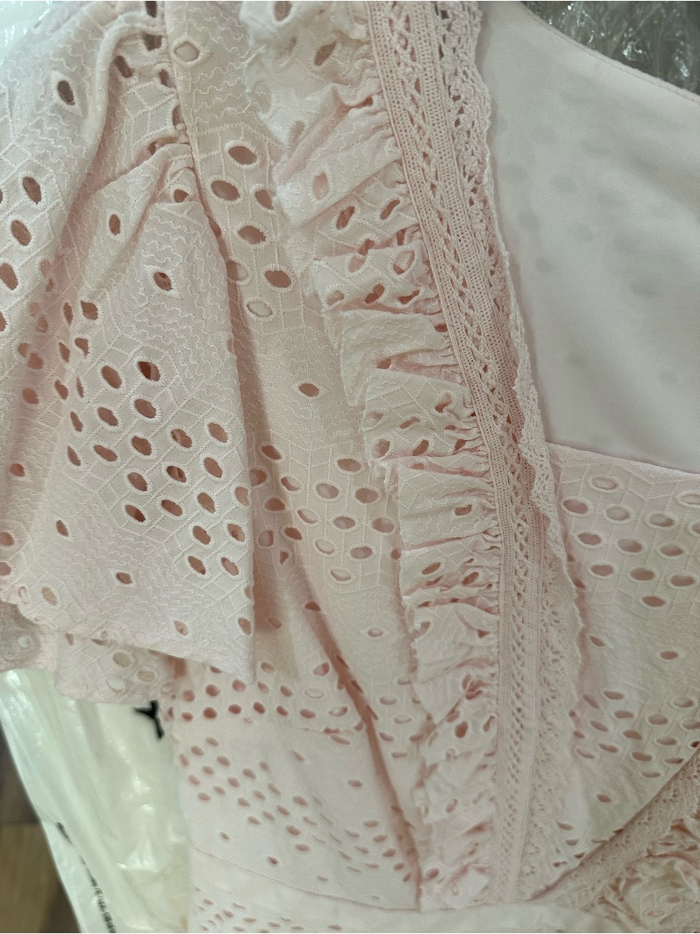 Light Pink Eyelet Ruffle Midi Dress - Picture 4 of 8